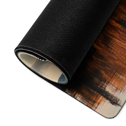 Black textured wooden grain mousepad with stitched edges, large Autumn Mountain design