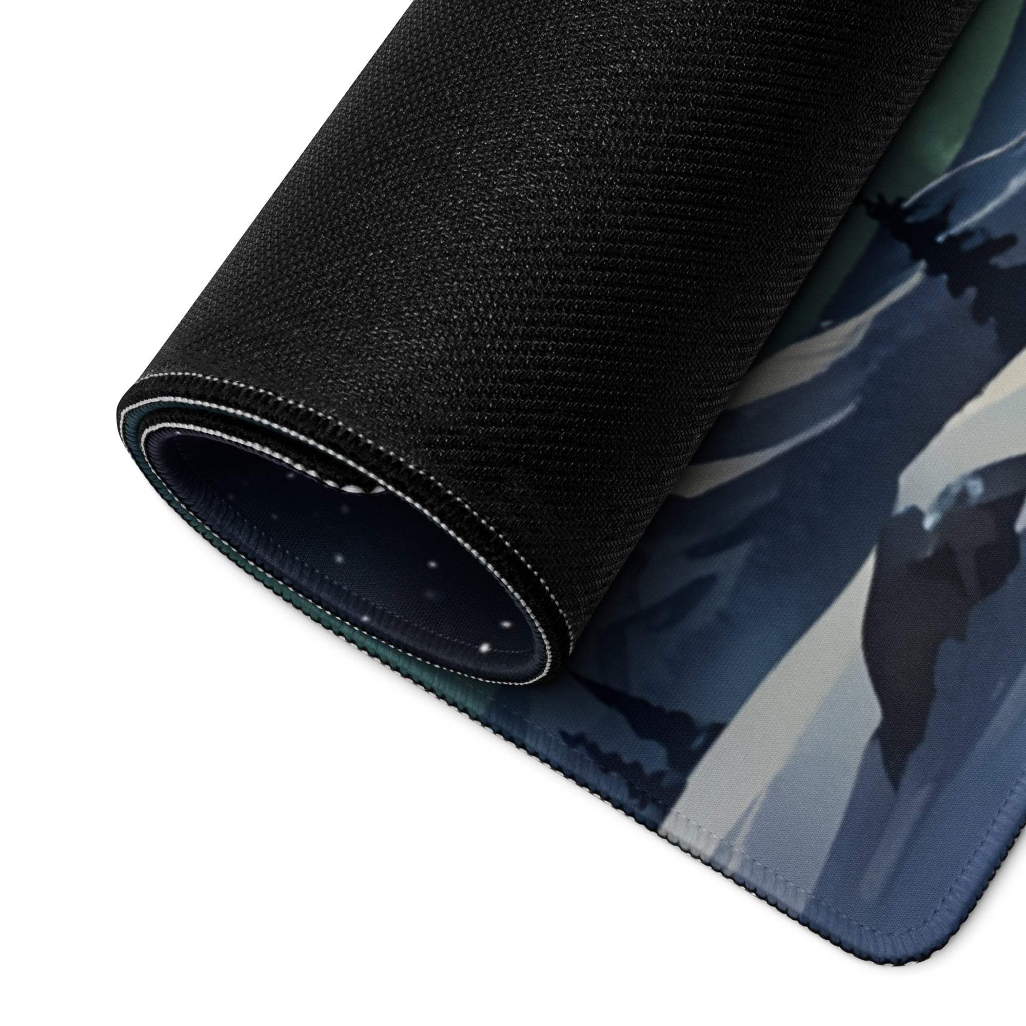 Epic Aurora Borealis black textured gaming mousepad with snowy mountains