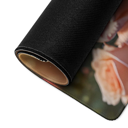 Black textured floral rose garden gaming mouse pad with rolled edge