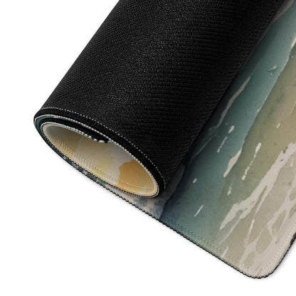 Black textured ocean mousepad with rolled edge, teal beige tones, non-slip backing