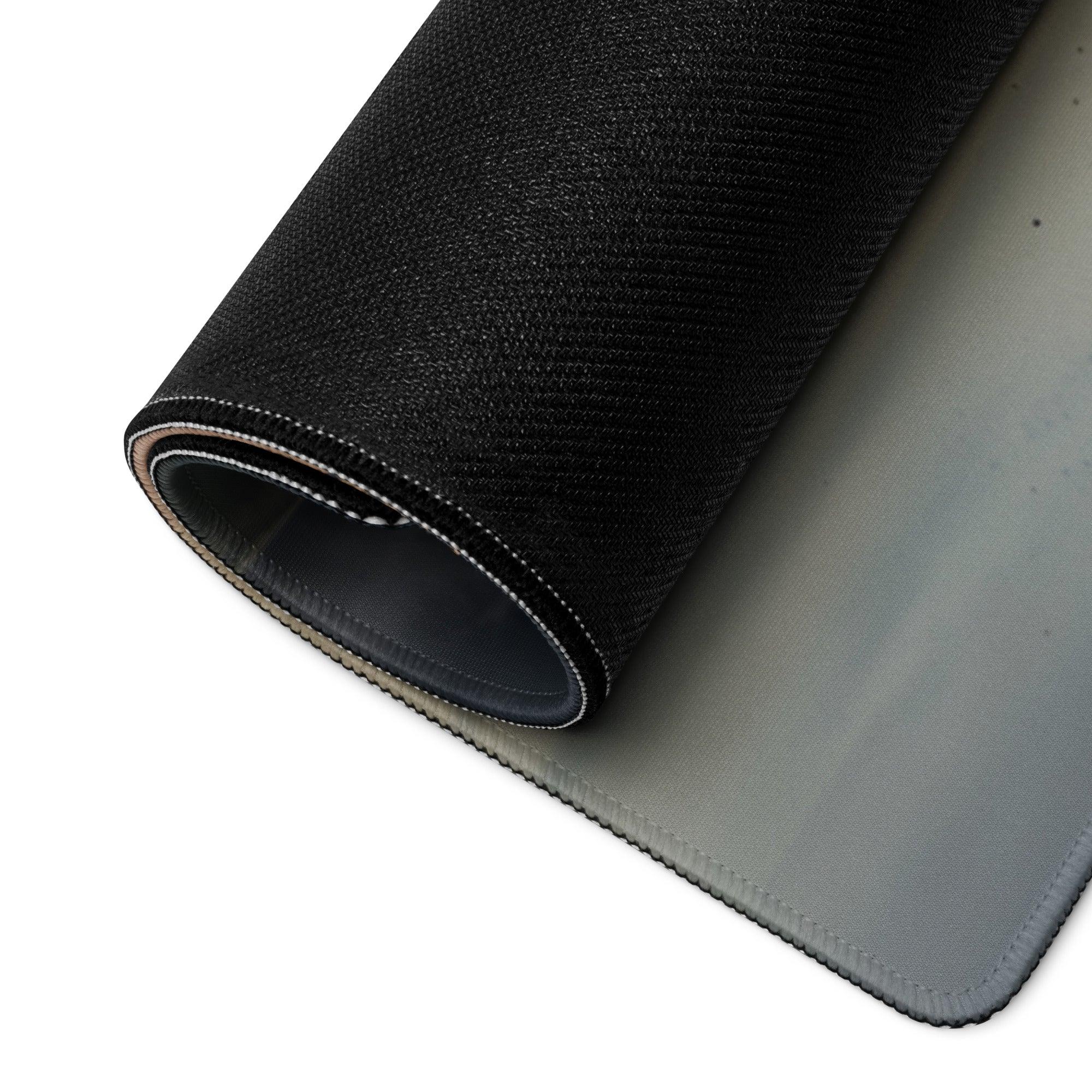 Black textured mousepad back with gray underside, stitched edges