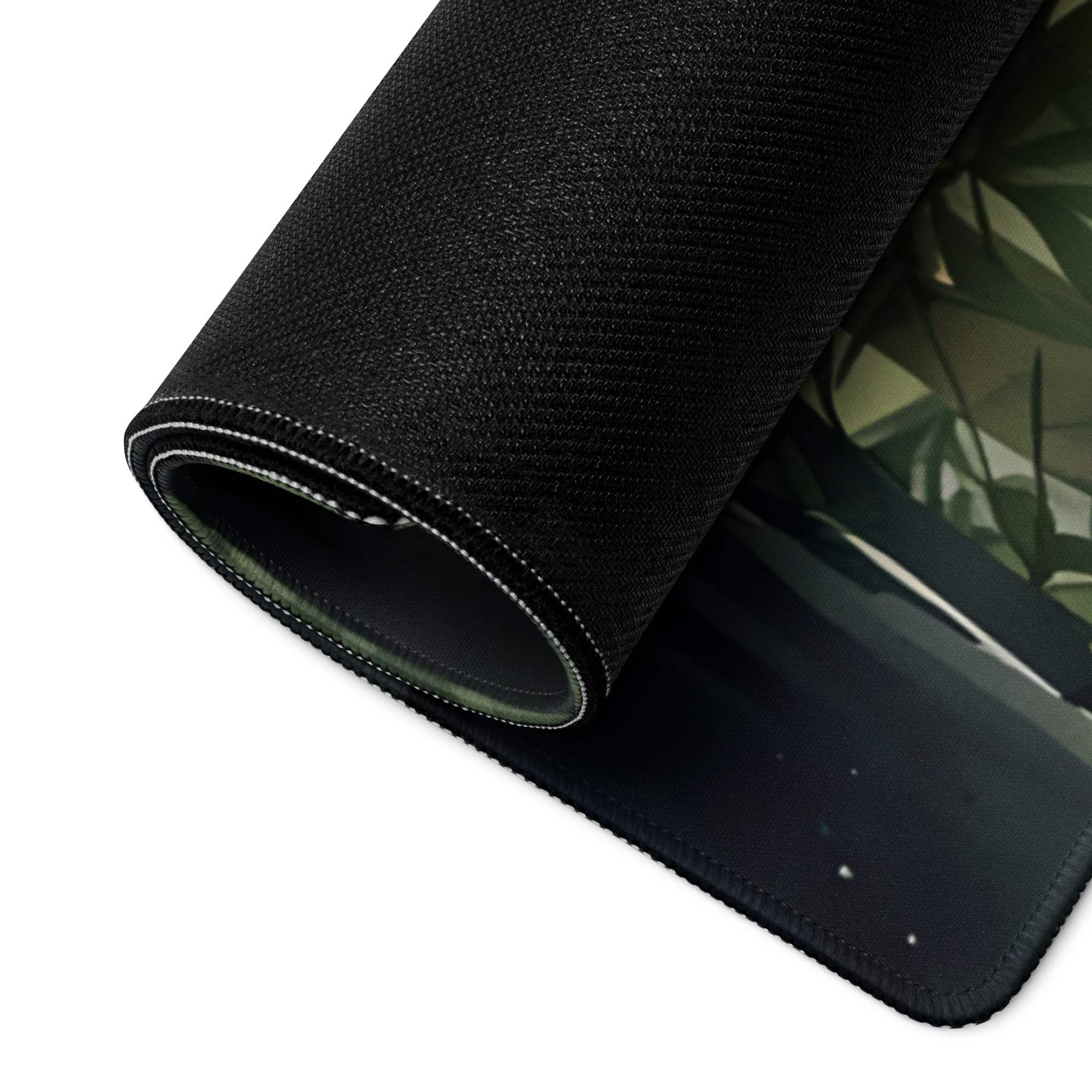Nature inspired ornate bamboo landscape gaming mouse pad with lush green foliage