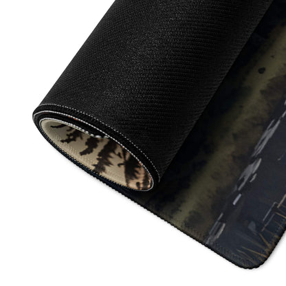 Black textured forest mousepad rolled to show non-slip base underside