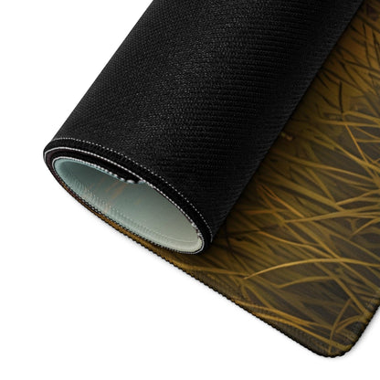 Black textured mousepad back with golden grass design and gray lining
