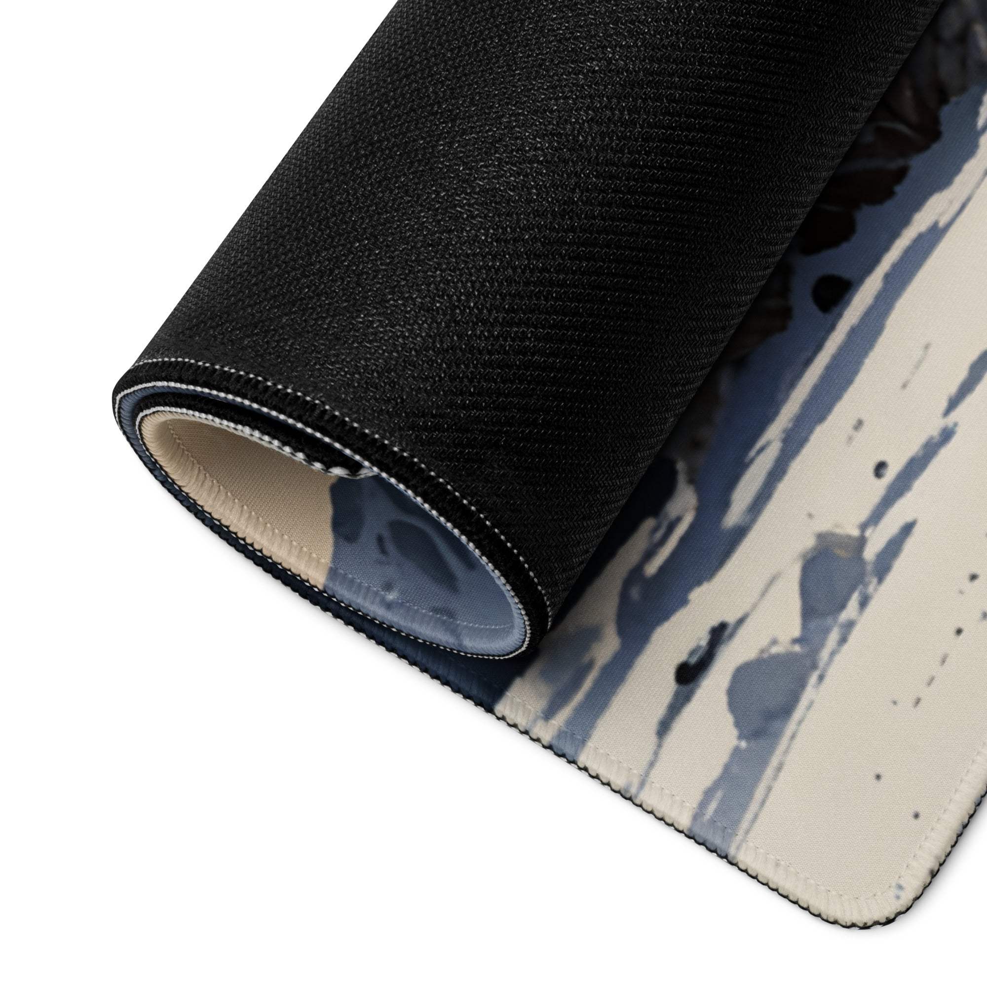 Black and cream abstract paint splatter gaming mouse pad with textured edges