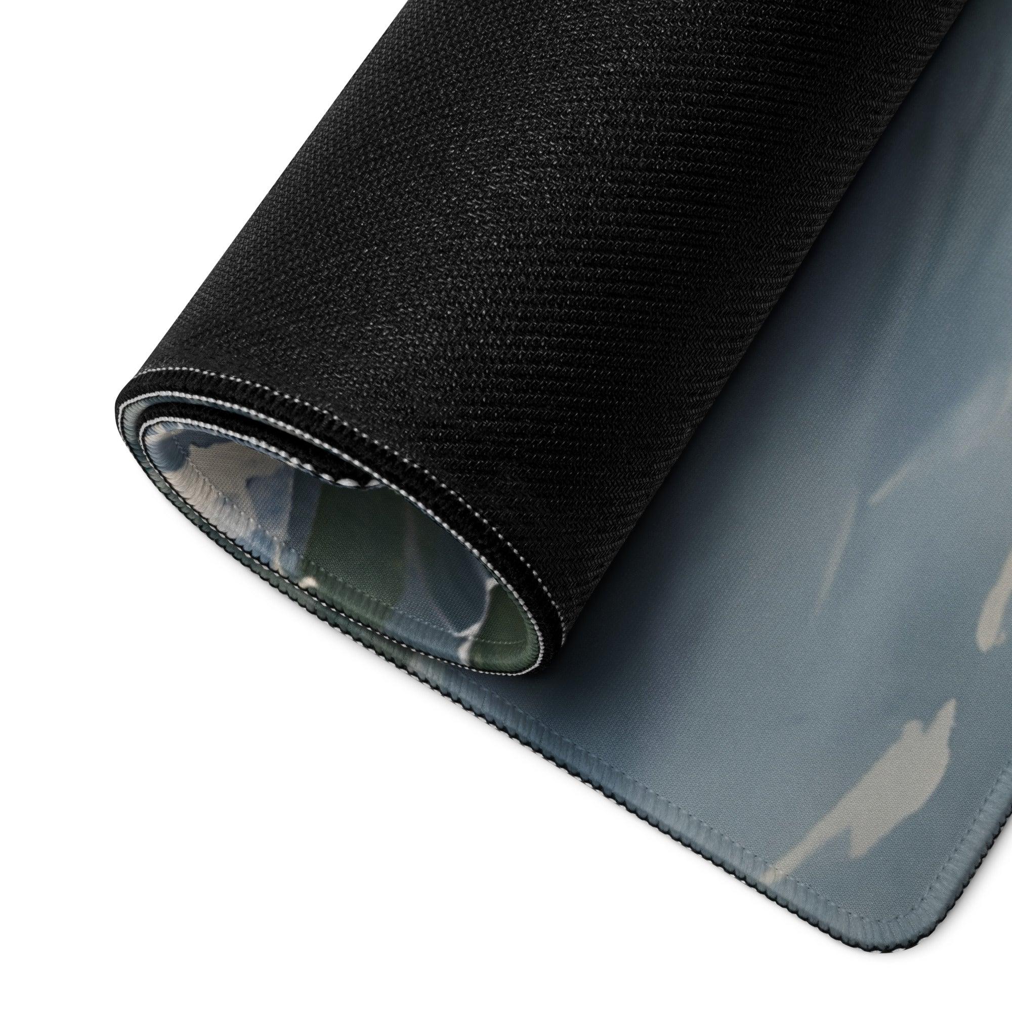 Black textured mousepad with gray white camo and ocean wave design