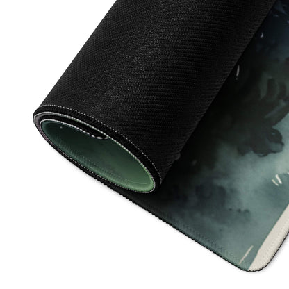Black textured mousepad with aurora borealis forest design