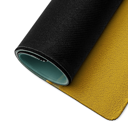 Black and mustard yellow textured mousepad with teal lining, dreamy landscape design