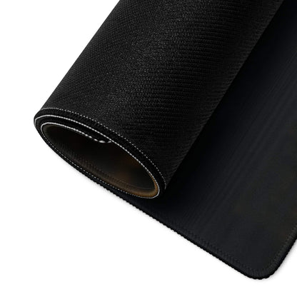 Black textured gaming mousepad with stitched edges, non-slip base and woven pattern