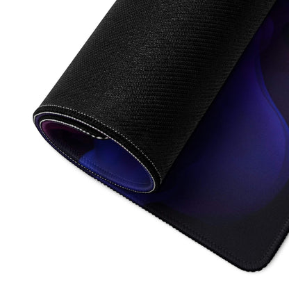 Black textured gaming mousepad with blue gradient, white edge stitching