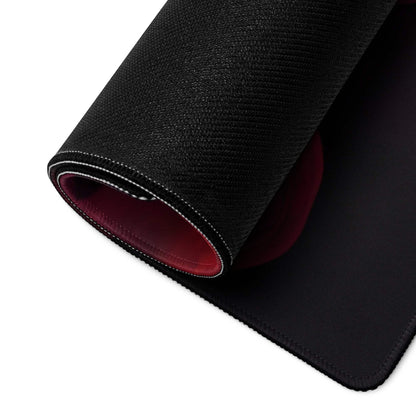 Premium ultra wide gaming mouse pad with black texture, vivid red interior, white stitching