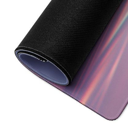 Rolled-up Gradient Sunset large gaming mouse pad with purple-pink iridescent design