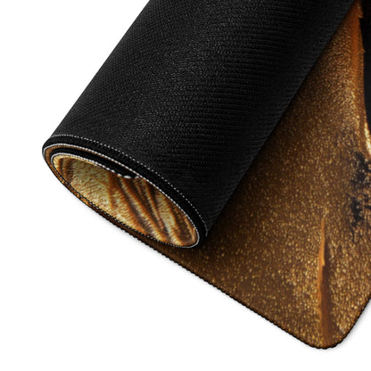 Black textured gaming mousepad with golden glittery unrolled side