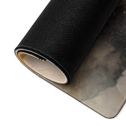 Black textured gaming mousepad with gray white abstract watercolor design