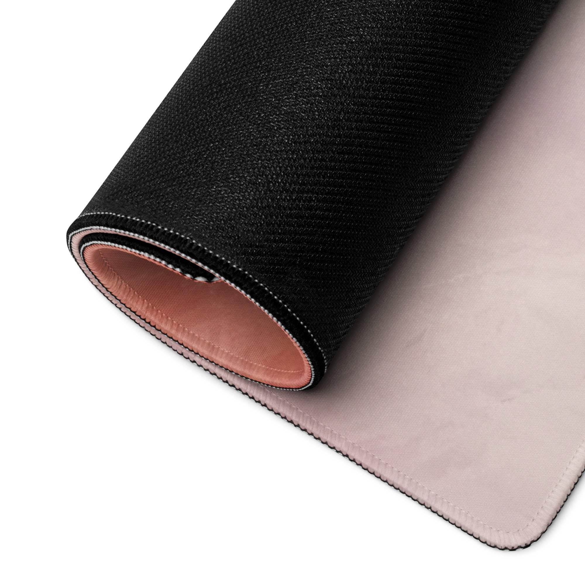 Back of Pastel Cloud large gaming mouse pad with black textured side and pink lining