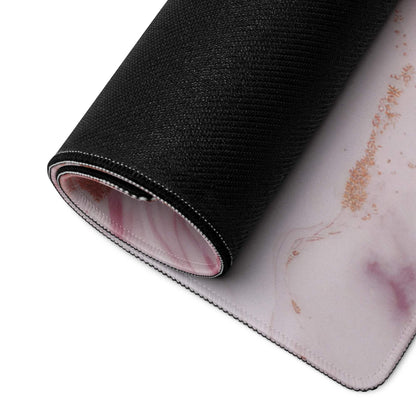 Rolled elegant pink gold marble gaming mouse pad with stitched edges