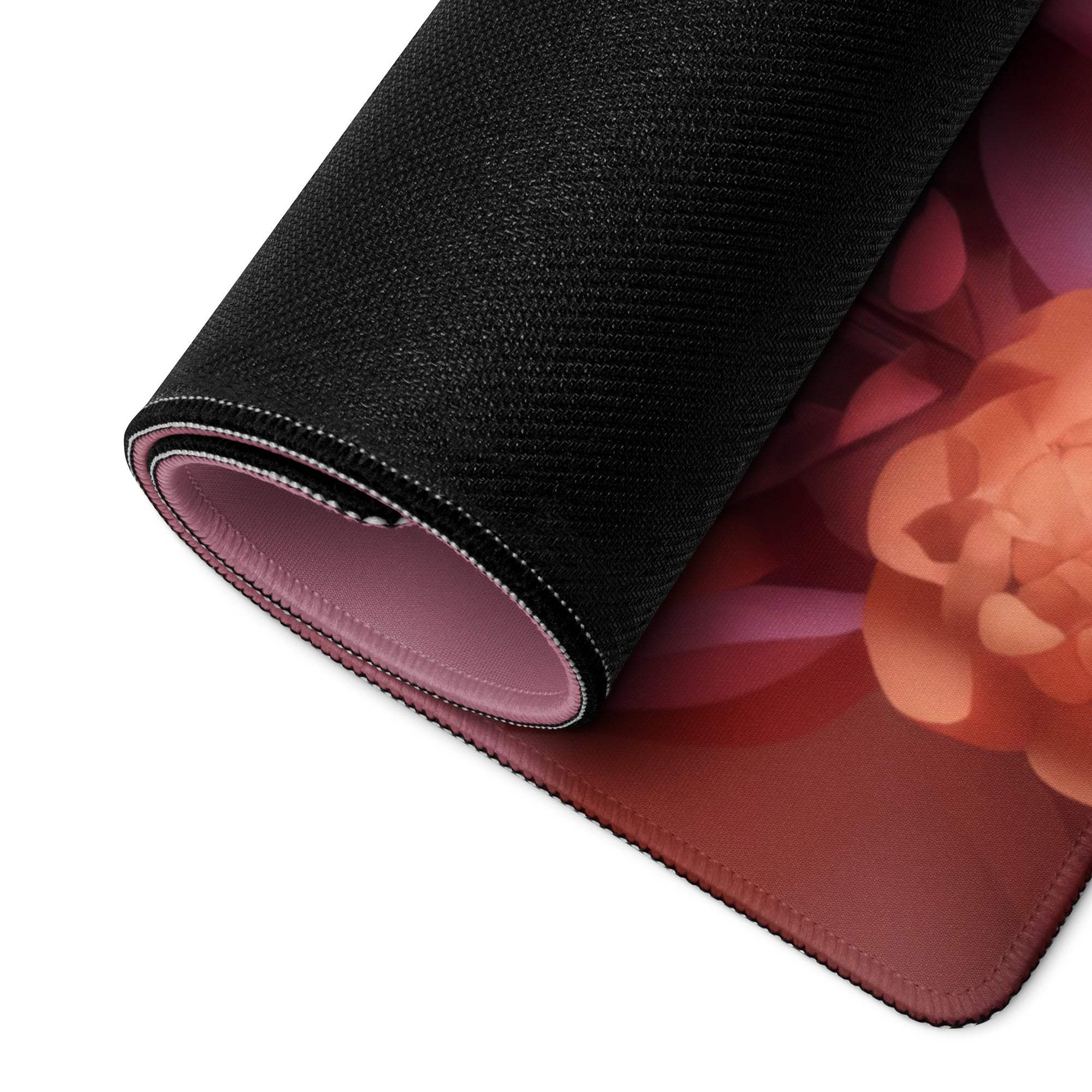 Black pink floral textured gaming mousepad with non-slip surface