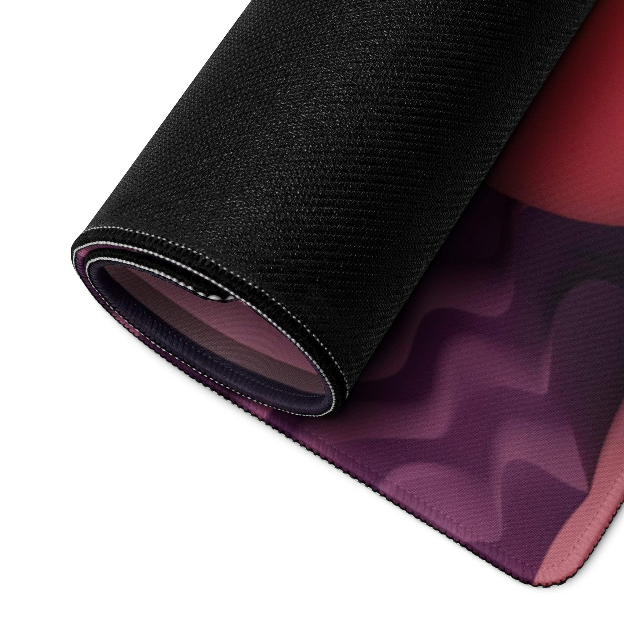 Black textured mousepad underside with vibrant purple pink gradient non-slip base