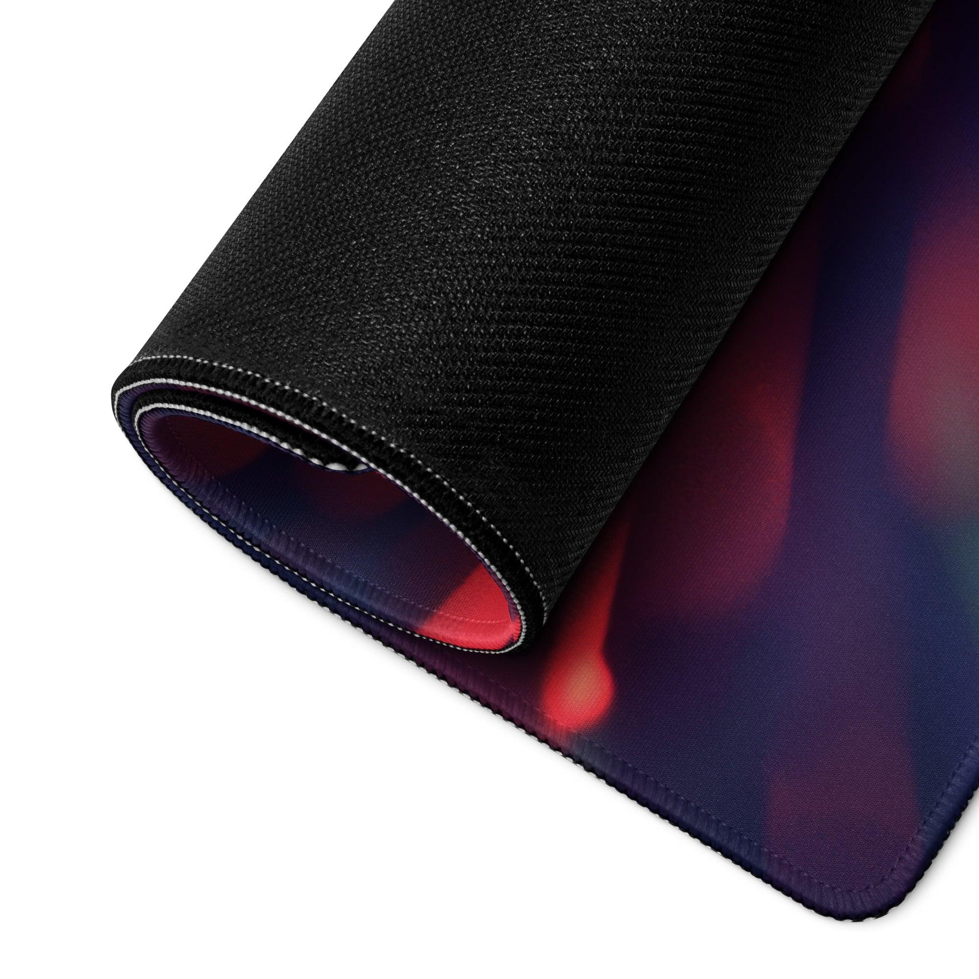 Black Cosmic Burst neon red purple textured gaming mouse pad