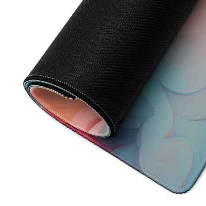 Rolled-up Dreamy Cloudscape gaming mousepad with pastel bubble design