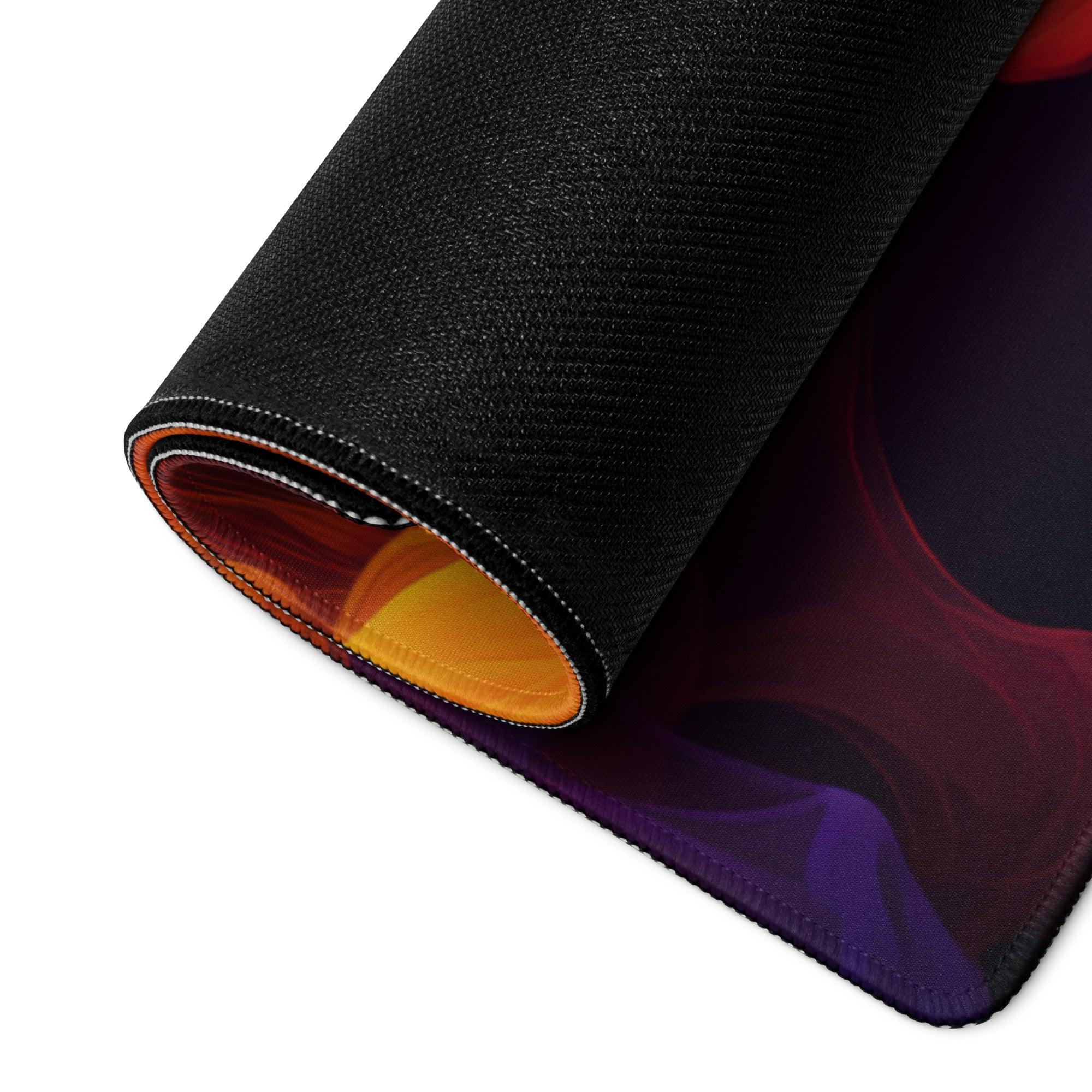 Vibrant abstract smoke art rainbow swirl black gaming mouse pad