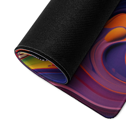 Vibrant abstract swirl gaming mouse pad rolled up with non-slip base