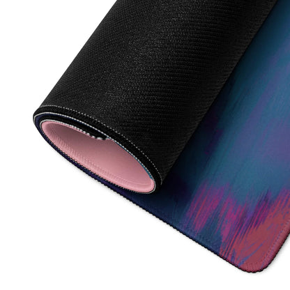 Rolled-up Neon Pink Purple Mountain gaming mouse pad with gradient design