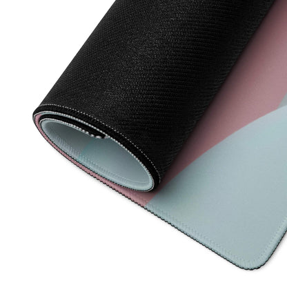 Black textured back of Pastel Planet Scene gaming mouse pad with pink-blue gradient