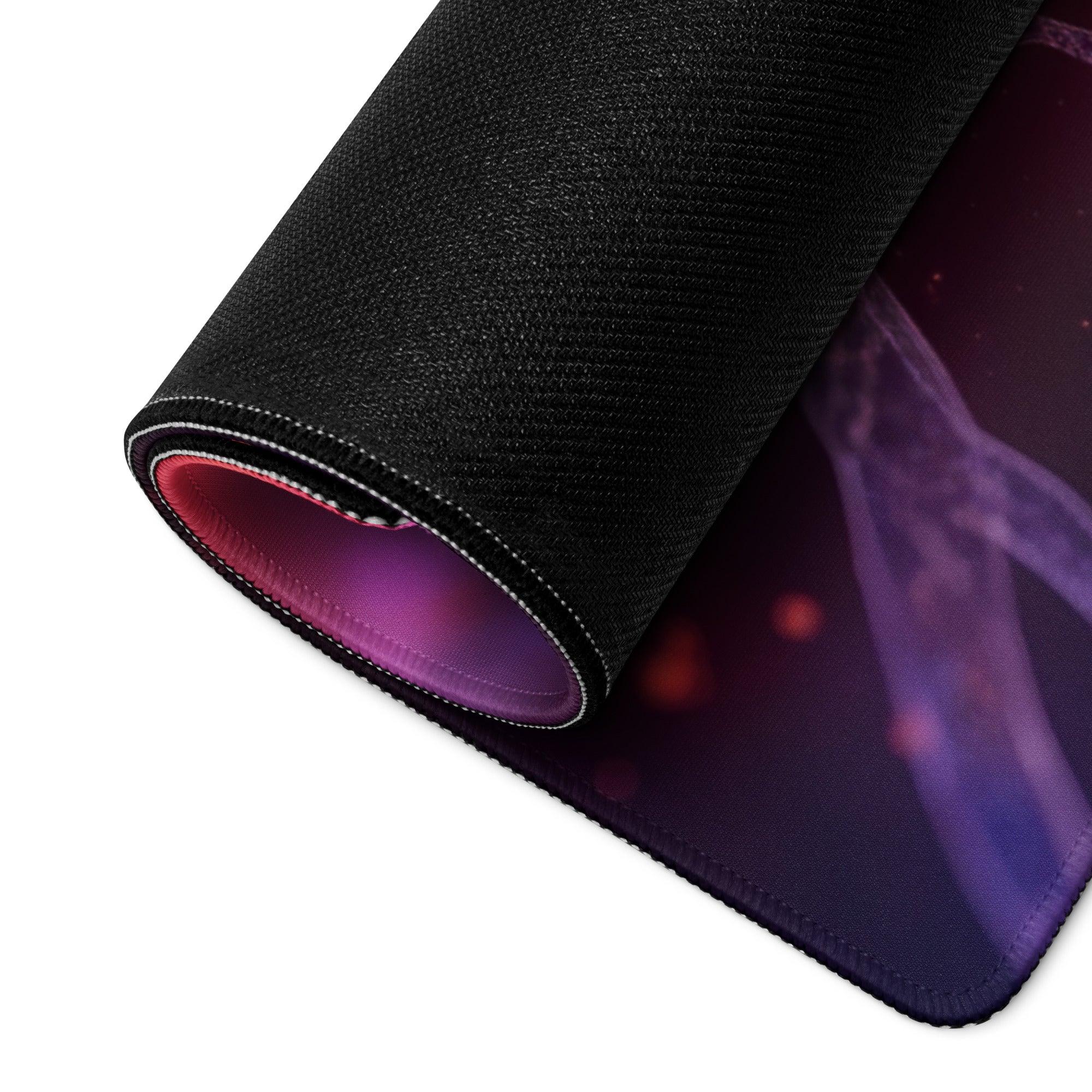 Black epic neon purple cosmic gaming mouse pad with non-slip backing