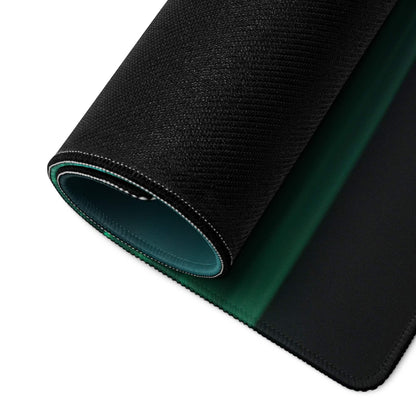 Black gaming mouse pad with teal wave lining, stitched edges, non-slip large size