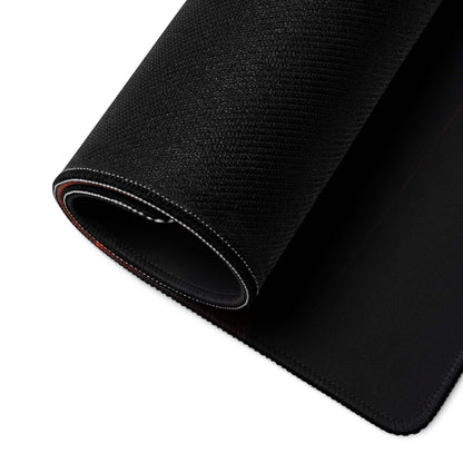 Black textured gaming mousepad with stitched edges, red lining, non-slip base