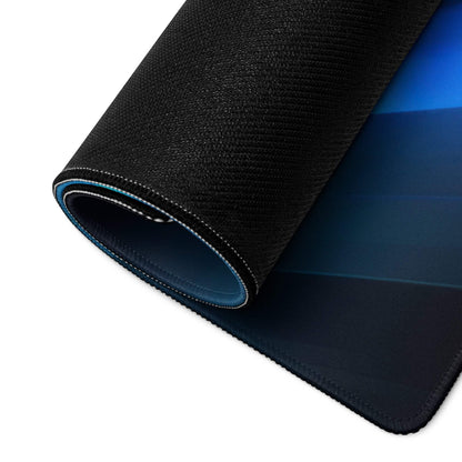 Back of Vibrant Neon Light Trails large gaming mouse pad with black textured top and blue gradient underside