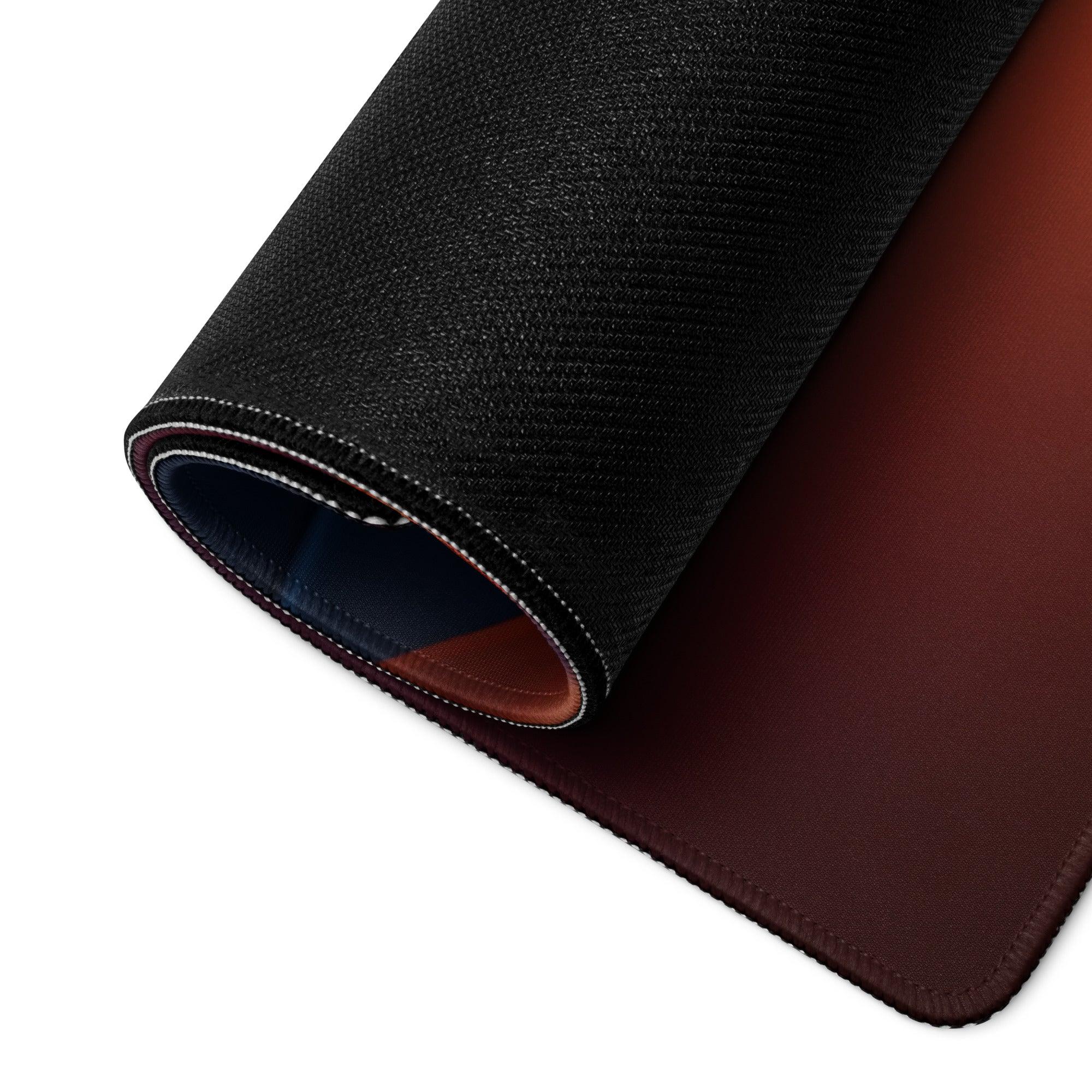 Back of premium large gaming mousepad with black textured top and brown leather-like underside
