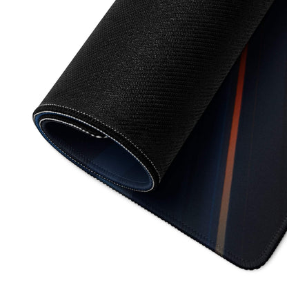 Black textured mousepad with orange beige stripes and non-slip stitched base