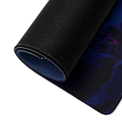 Black textured cosmic blue purple mousepad with neon glow mountain design