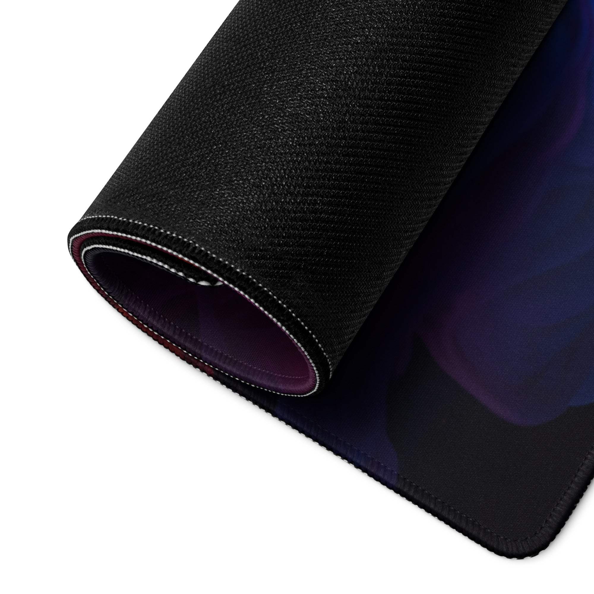 Black textured gaming mousepad with purple gradient smoke design