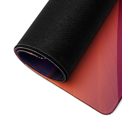 Rolled-up Vibrant Neon Waves gaming mouse pad with orange-pink-purple gradient