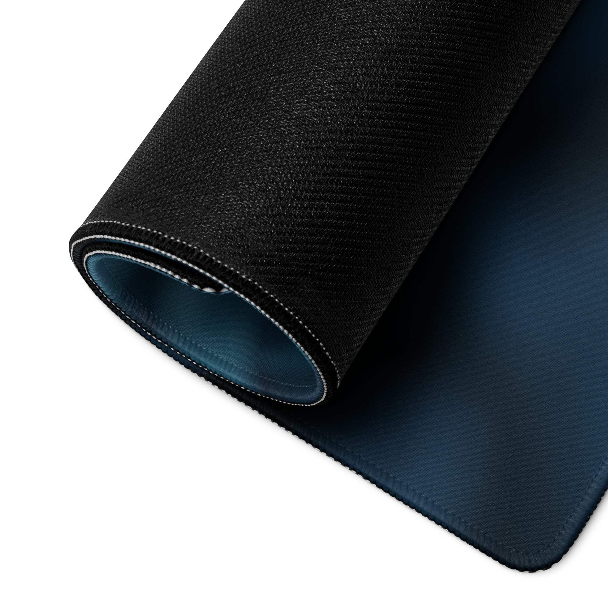 Black textured mousepad with teal lining, stitched edges, non-slip base