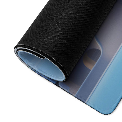 Santorini Blue minimalist gaming mousepad with black texture and blue gradient