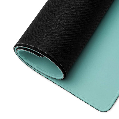 Black and teal two-sided large gaming mousepad with textured back, edge stitching