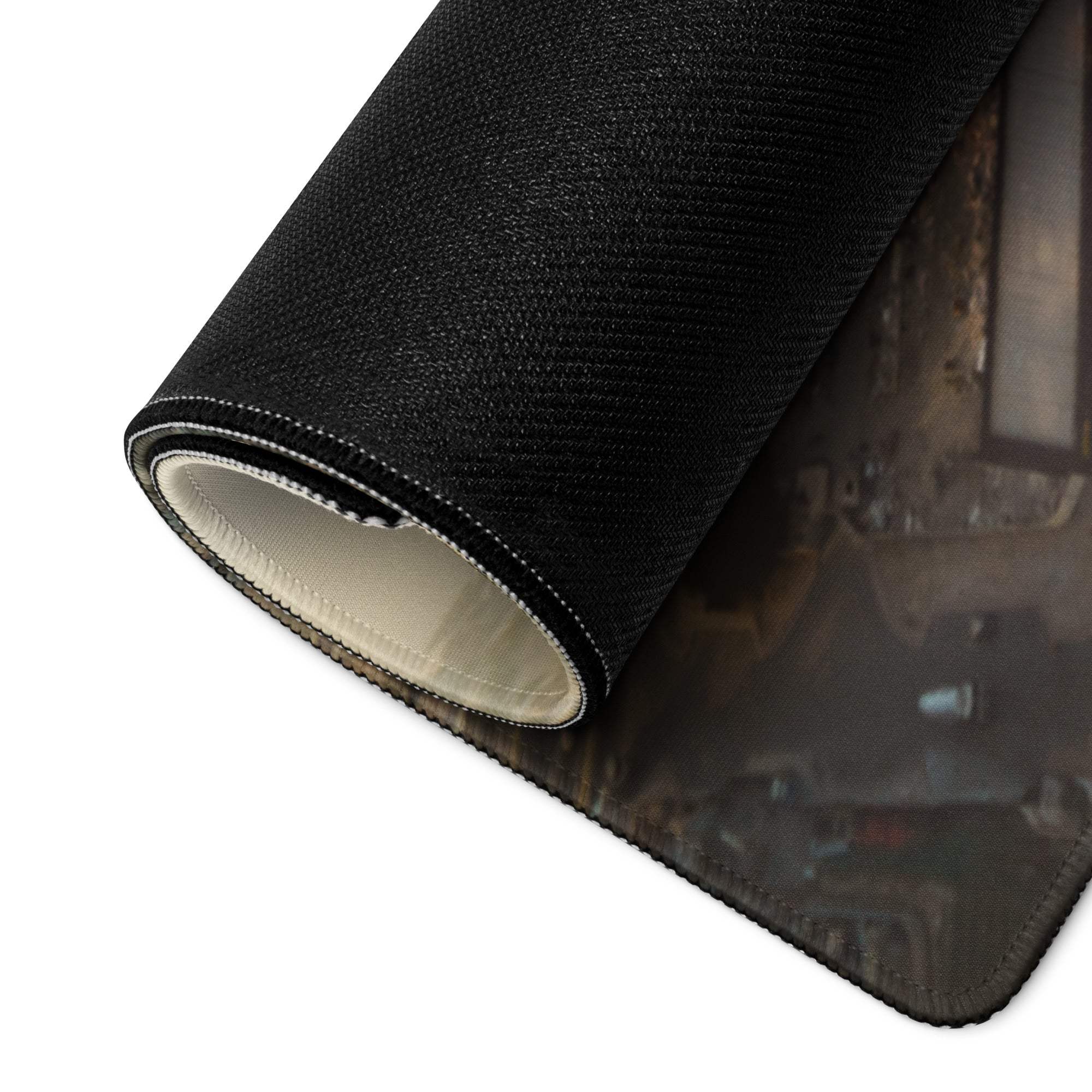 Black textured Warm Sunset Urban Skyline mousepad with light lining