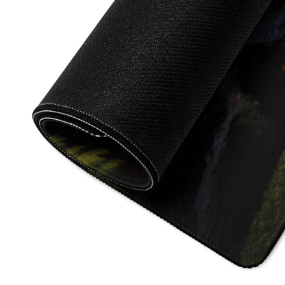 Tranquil Garden Scene large gaming mouse pad with green landscape, white edge stitching, non-slip base