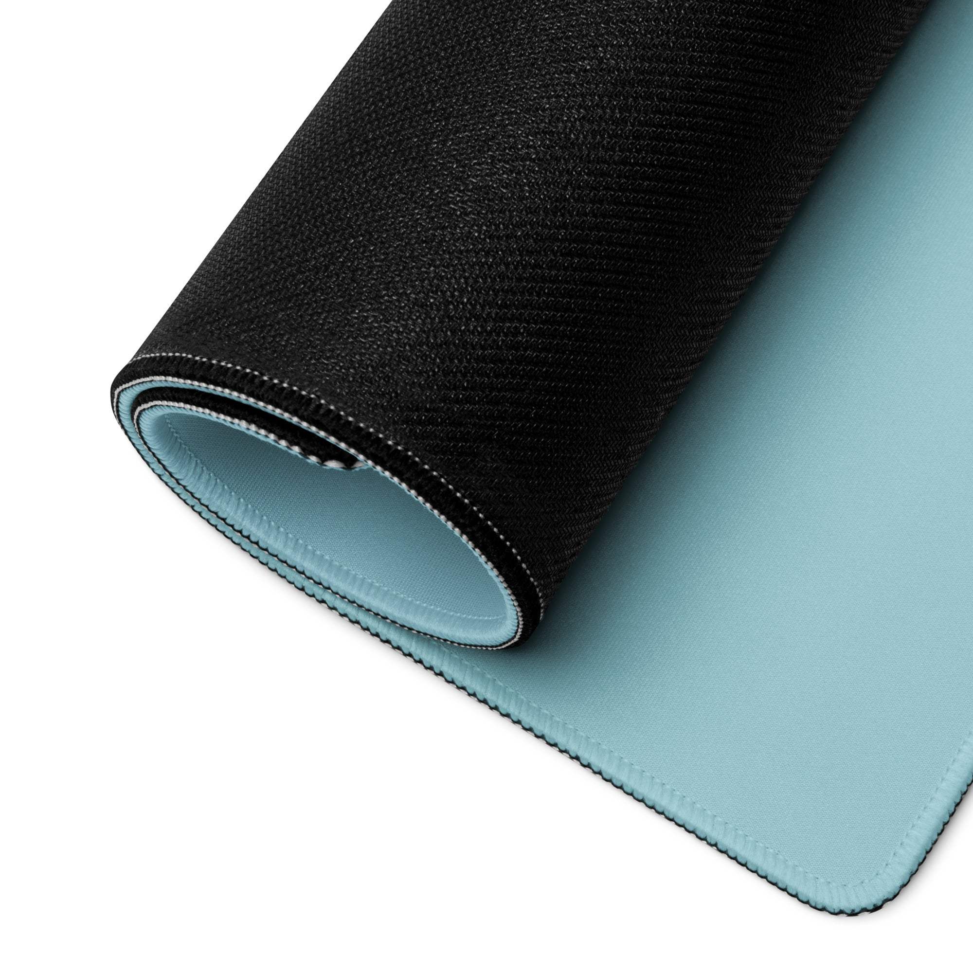 Black and light blue two-sided Pastel Sky gaming mouse pad back with stitched edges
