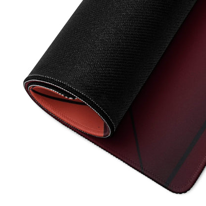 Black and maroon gaming mousepad with orange lining, stitched edges, non-slip base
