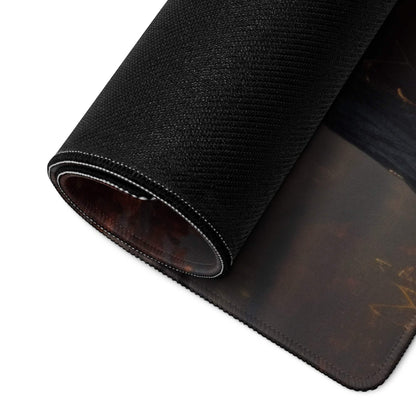 Black textured gaming mousepad with rolled edge stitching and non-slip backing