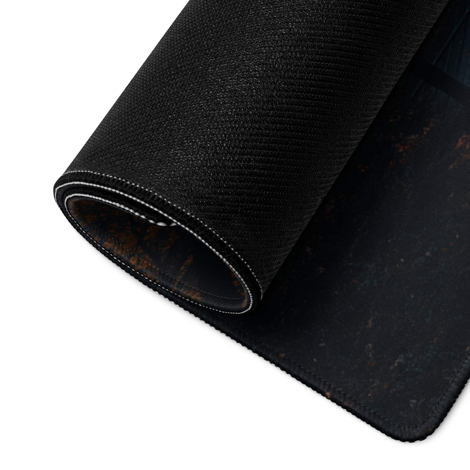 Black textured Moody Autumn Forest gaming mousepad with reinforced edges