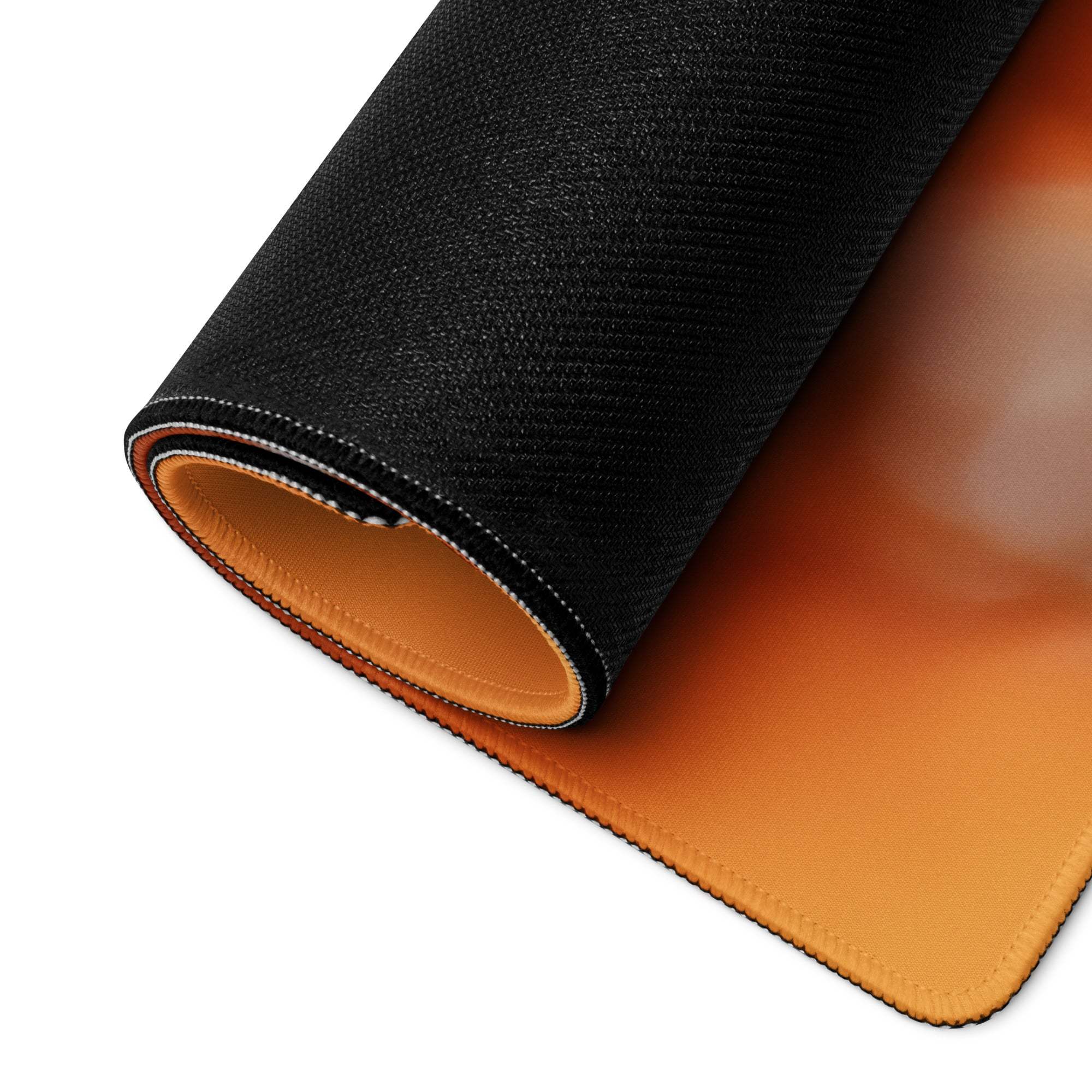 Autumn Orange Aura large gaming mouse pad with black orange textured surface smooth lining non-slip backing durable stitching