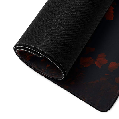 Black gaming mousepad with red floral pattern and non-slip backing