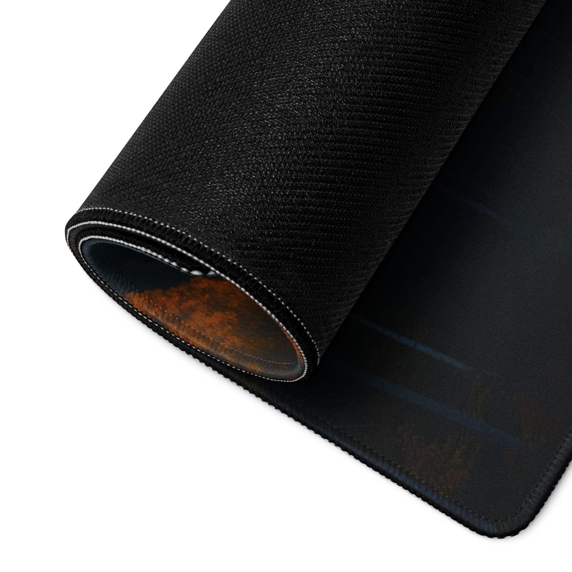 Premium Autumn Forest black textured gaming mouse pad with stitched edges