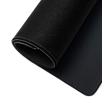 Black textured gaming mousepad with stitched edges, non-slip base, large surface